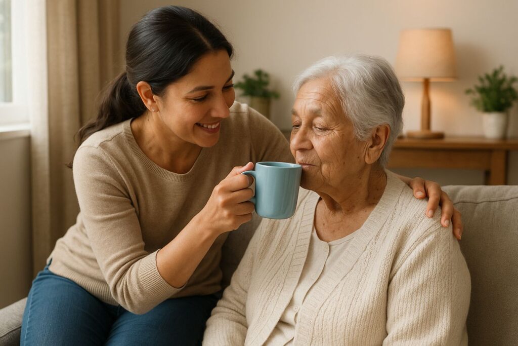 Best Practices for caring for elderly at home include helping them with warm beverages