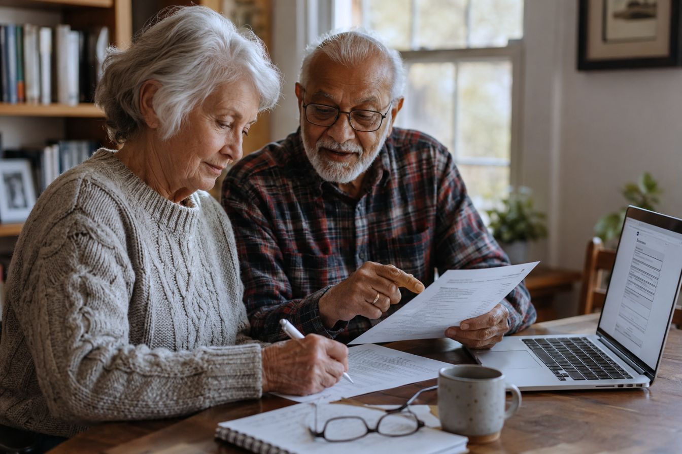 Older couple writing a will and testament