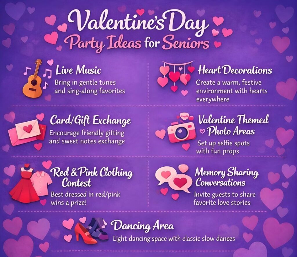 Valentines day party ideas for seniors infographic