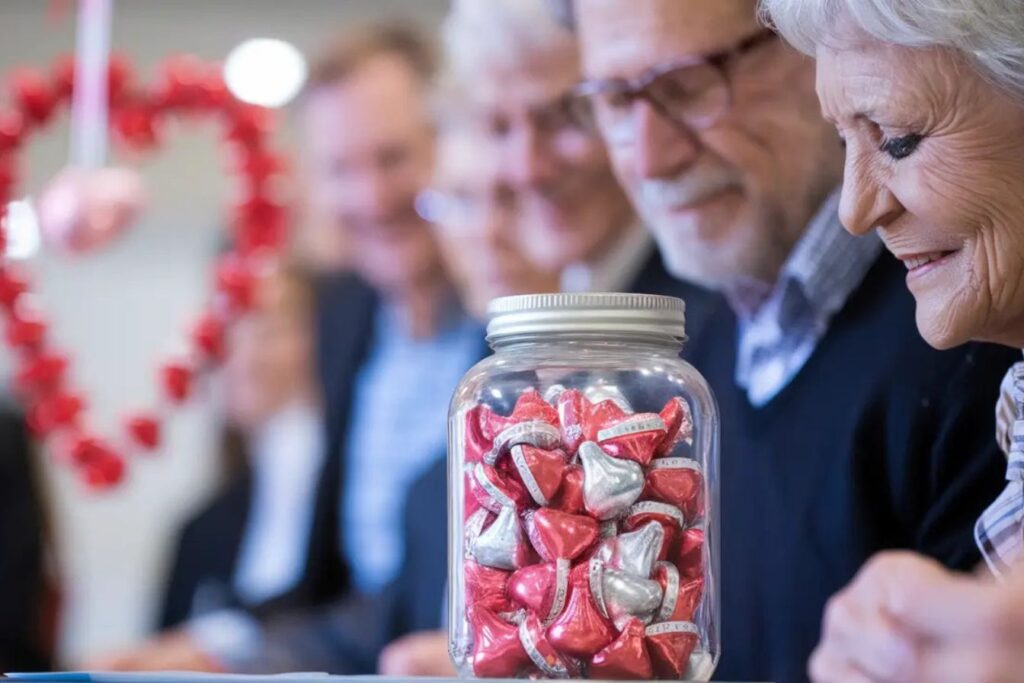 Seniors doing valentines day crafts and making Valentines Day cards for senior citizens