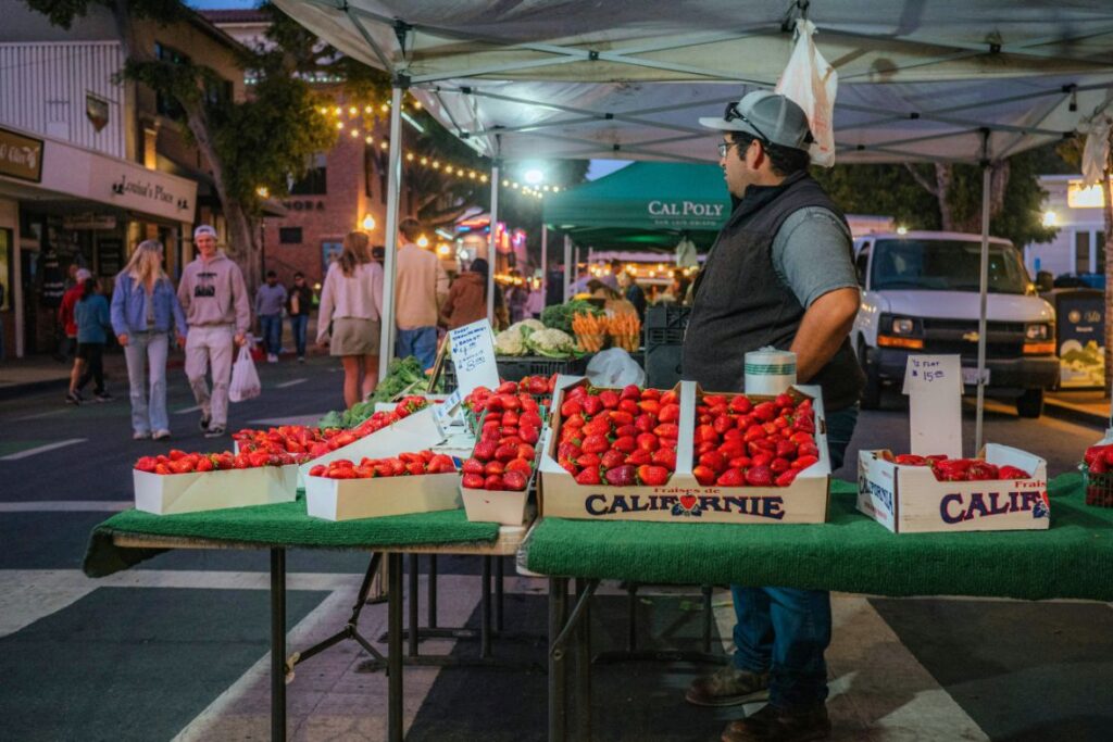 Famers market stall with fresh fruit