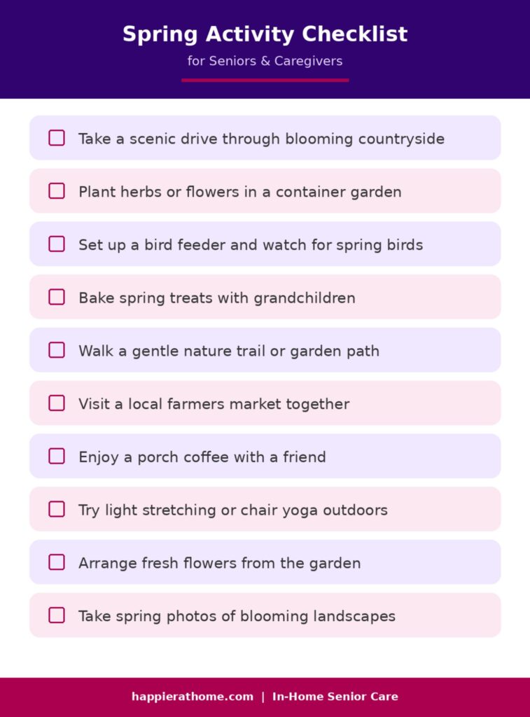 Infographic displaying a spring activity checklist for seniors