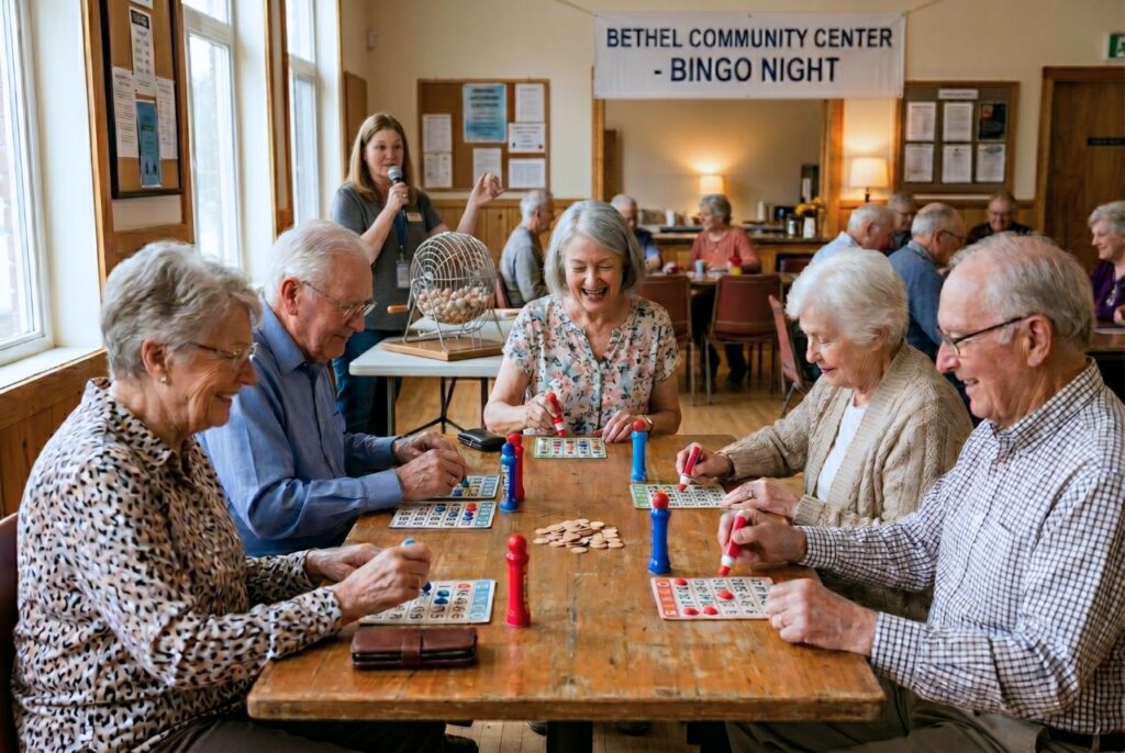 Groupe of Seniors playing bingo at a community center